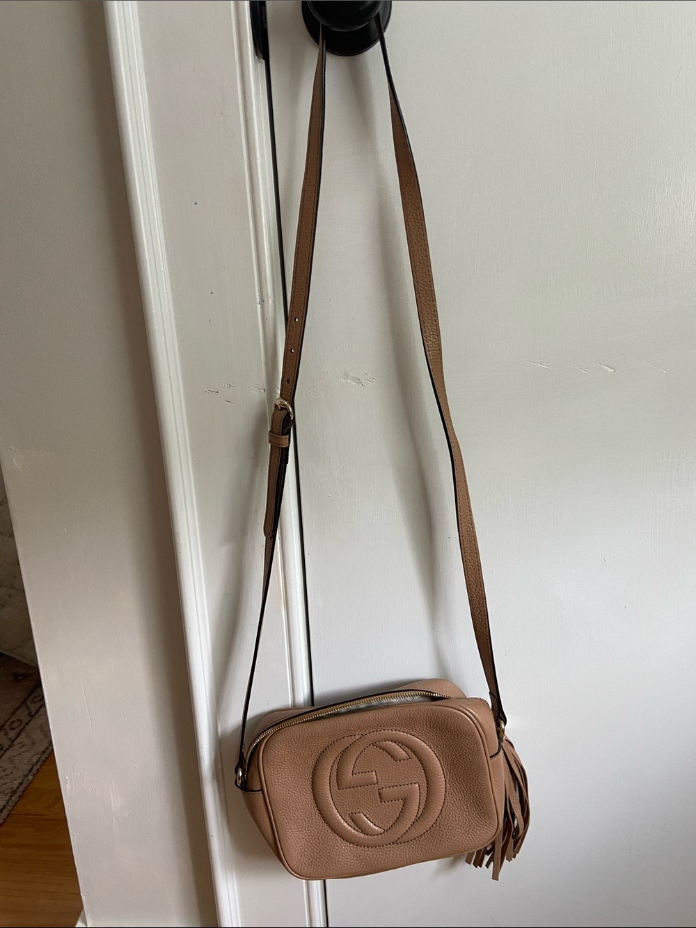 Gucci Leather Crossbody Bag in Tan with Tassel